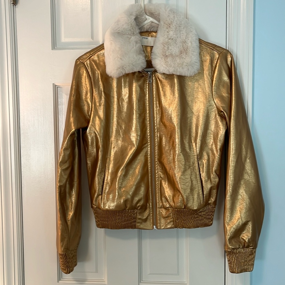 Capulet gold metallic bomber jacket with removable fur trim.  Amazing !!